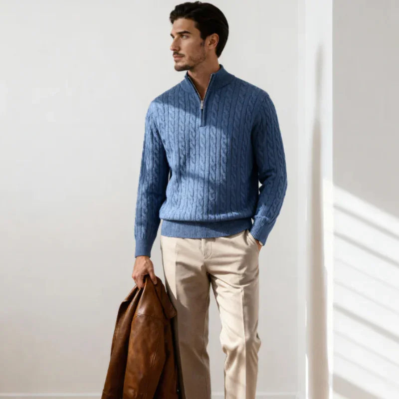 Tenue d’Hiver – Pull Torsadé & Pantalon de Tailleur