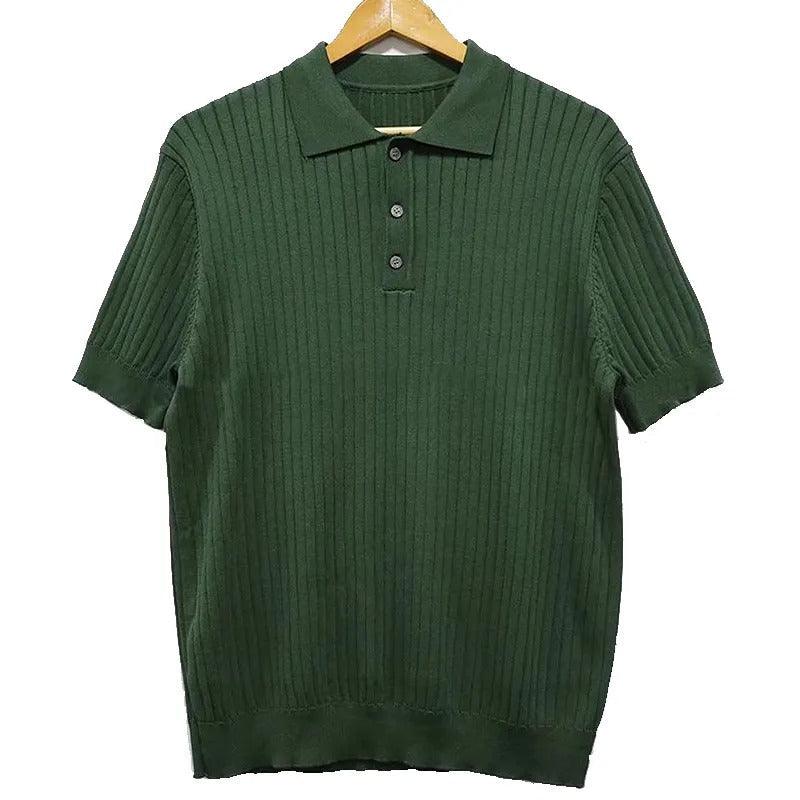 Retro striped polo shirt with knitted cuffs