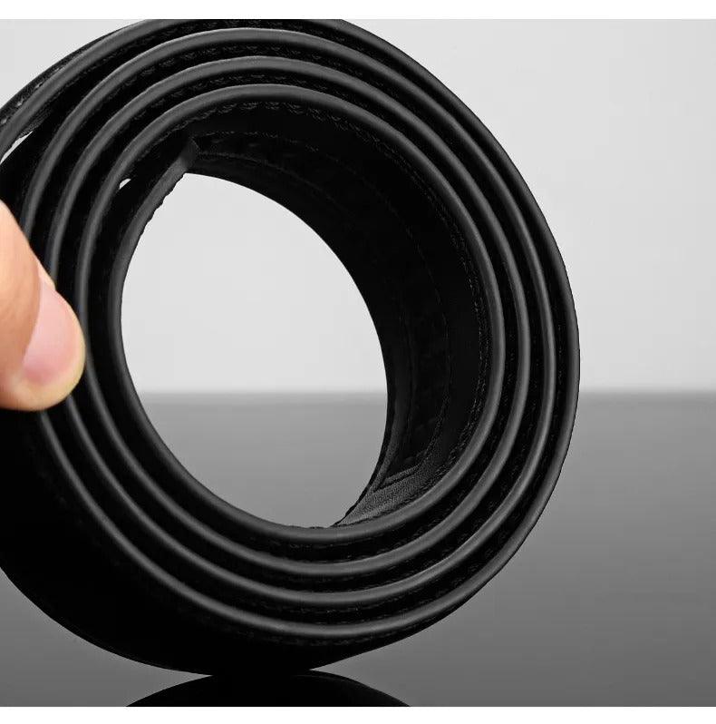 Men's leather belt with automatic metal buckle