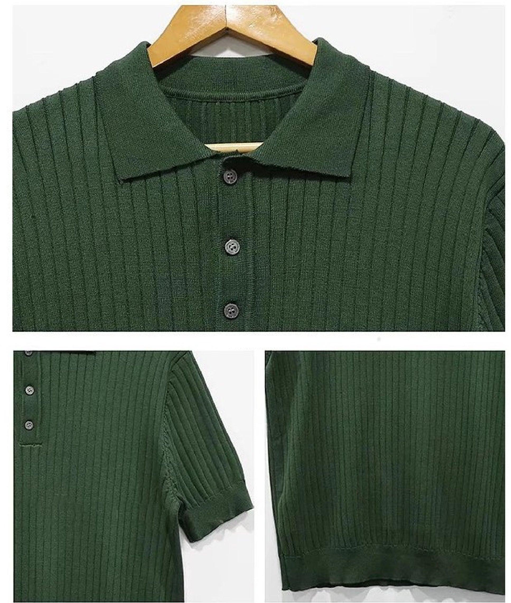 Retro striped polo shirt with knitted cuffs