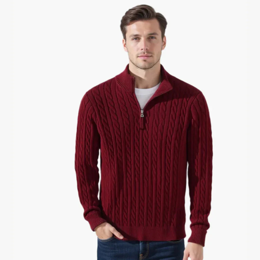 Tenue d’Hiver – Pull Torsadé & Pantalon de Tailleur