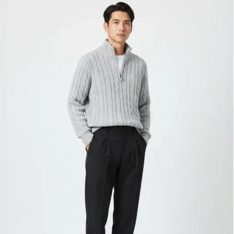 Tenue d’Hiver – Pull Torsadé & Pantalon de Tailleur