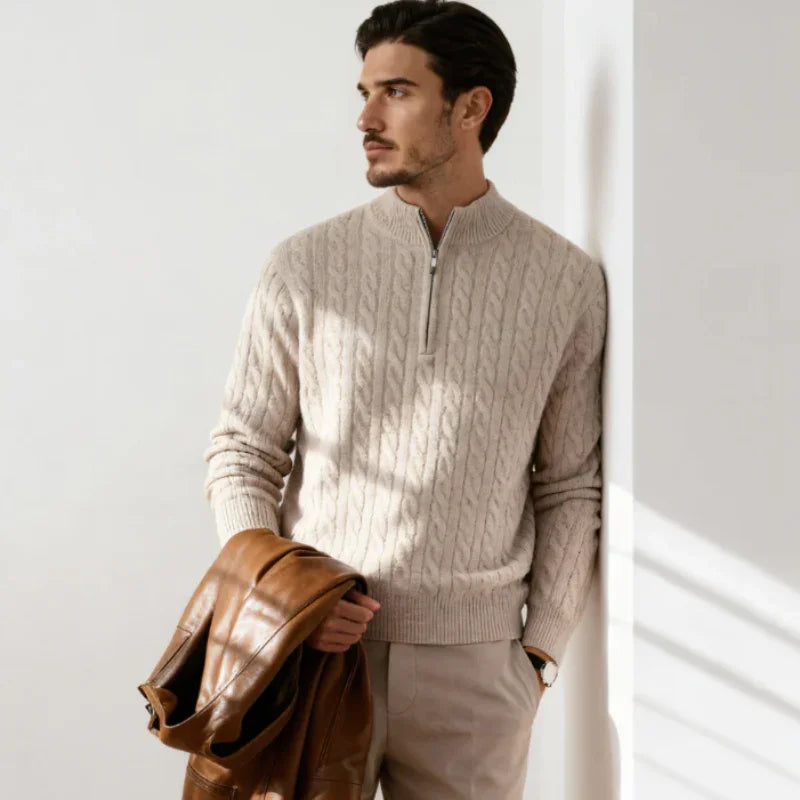 Tenue d’Hiver – Pull Torsadé & Pantalon de Tailleur