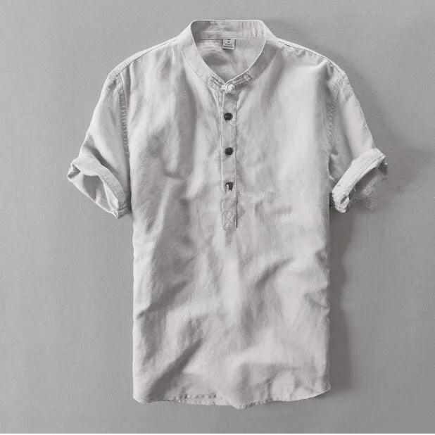 Chemise à manches courtes en coton et lin