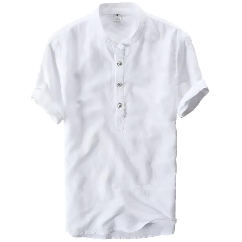 Chemise à manches courtes en coton et lin