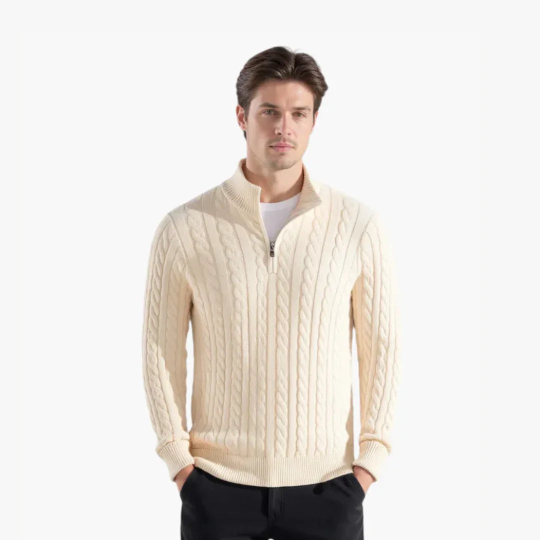 Tenue d’Hiver – Pull Torsadé & Pantalon de Tailleur